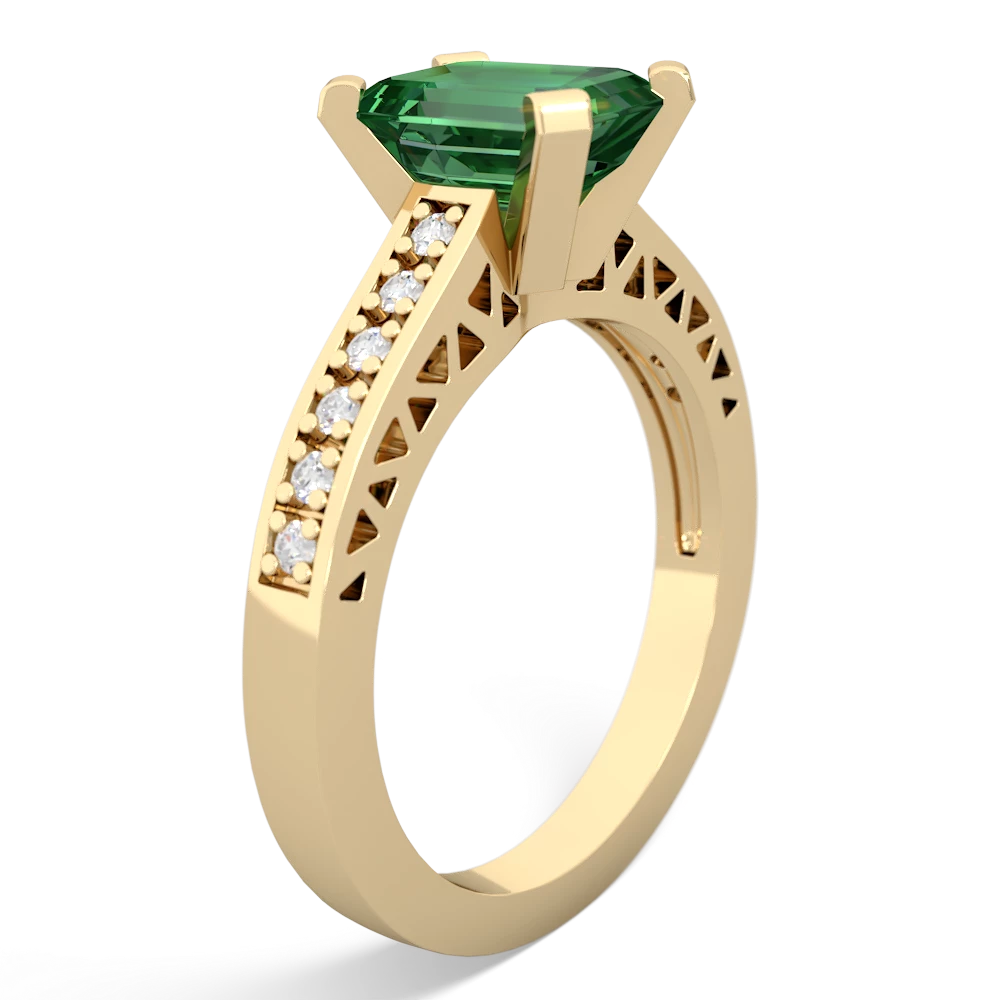 Lab Emerald Art Deco Engagement 8X6mm Emerald-Cut 14K Yellow Gold ring R26358EM