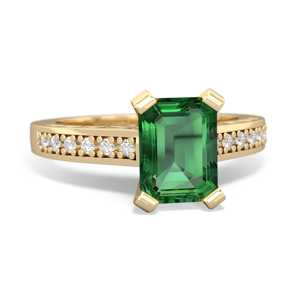 Lab Emerald Art Deco Engagement 8X6mm Emerald-Cut 14K Yellow Gold ring R26358EM