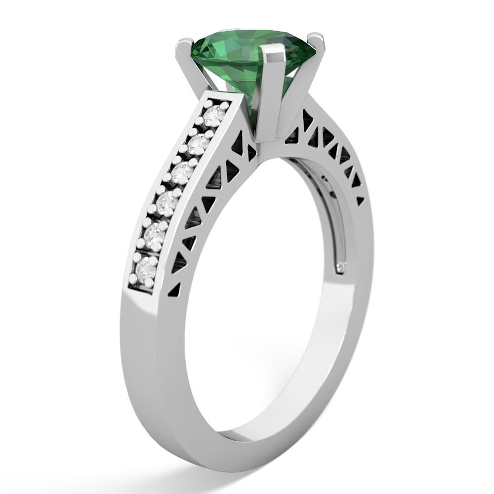 Lab Emerald Art Deco Engagement 8X6mm Oval 14K White Gold ring R26358VL