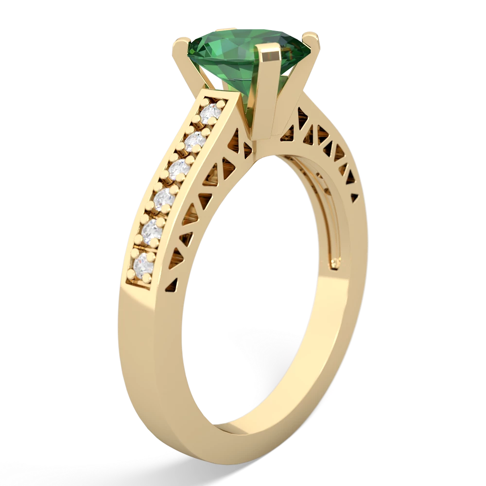 Lab Emerald Art Deco Engagement 8X6mm Oval 14K Yellow Gold ring R26358VL