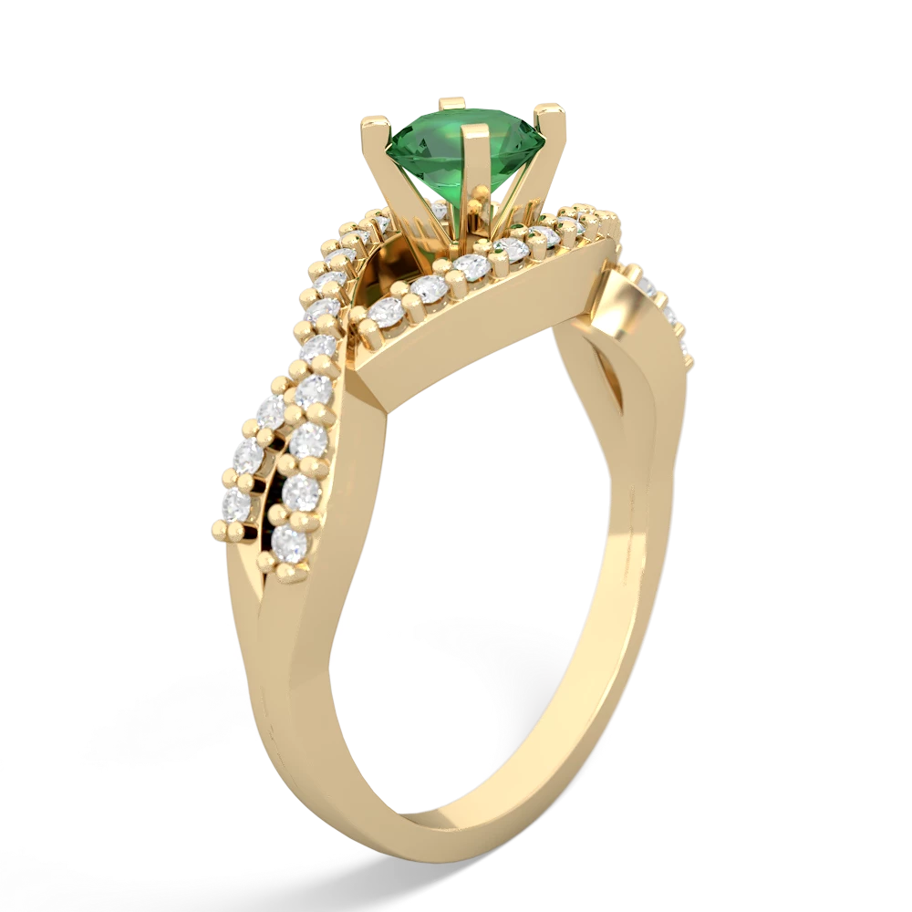 Lab Emerald Diamond Twist 5Mm Round Engagment  14K Yellow Gold ring R26405RD