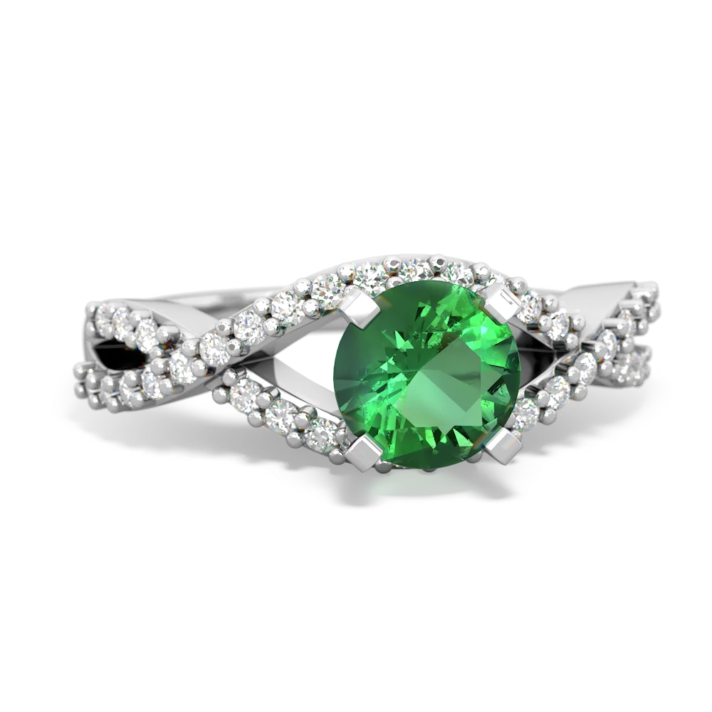 Lab Emerald Diamond Twist 6Mm Round Engagment  14K White Gold ring R26406RD