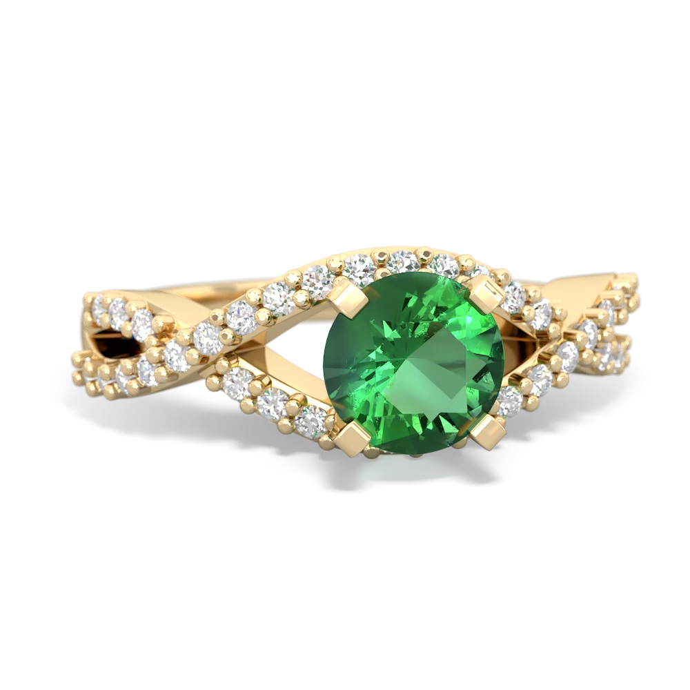 Lab Emerald Diamond Twist 6Mm Round Engagment  14K Yellow Gold ring R26406RD