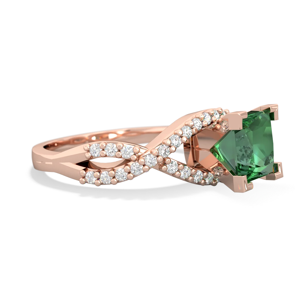 Lab Emerald Diamond Twist 6Mm Princess Engagment  14K Rose Gold ring R26406SQ