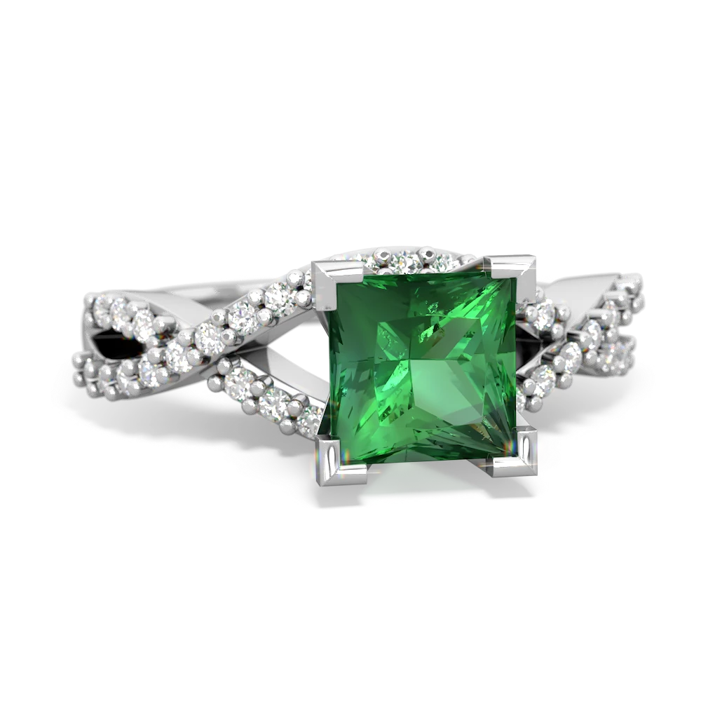 Lab Emerald Diamond Twist 6Mm Princess Engagment  14K White Gold ring R26406SQ