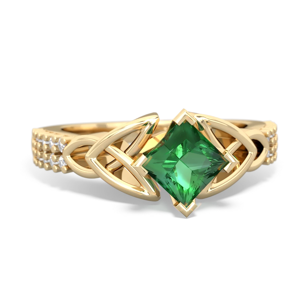 Lab Emerald Celtic Knot 5Mm Square Engagement 14K Yellow Gold ring R26445SQ