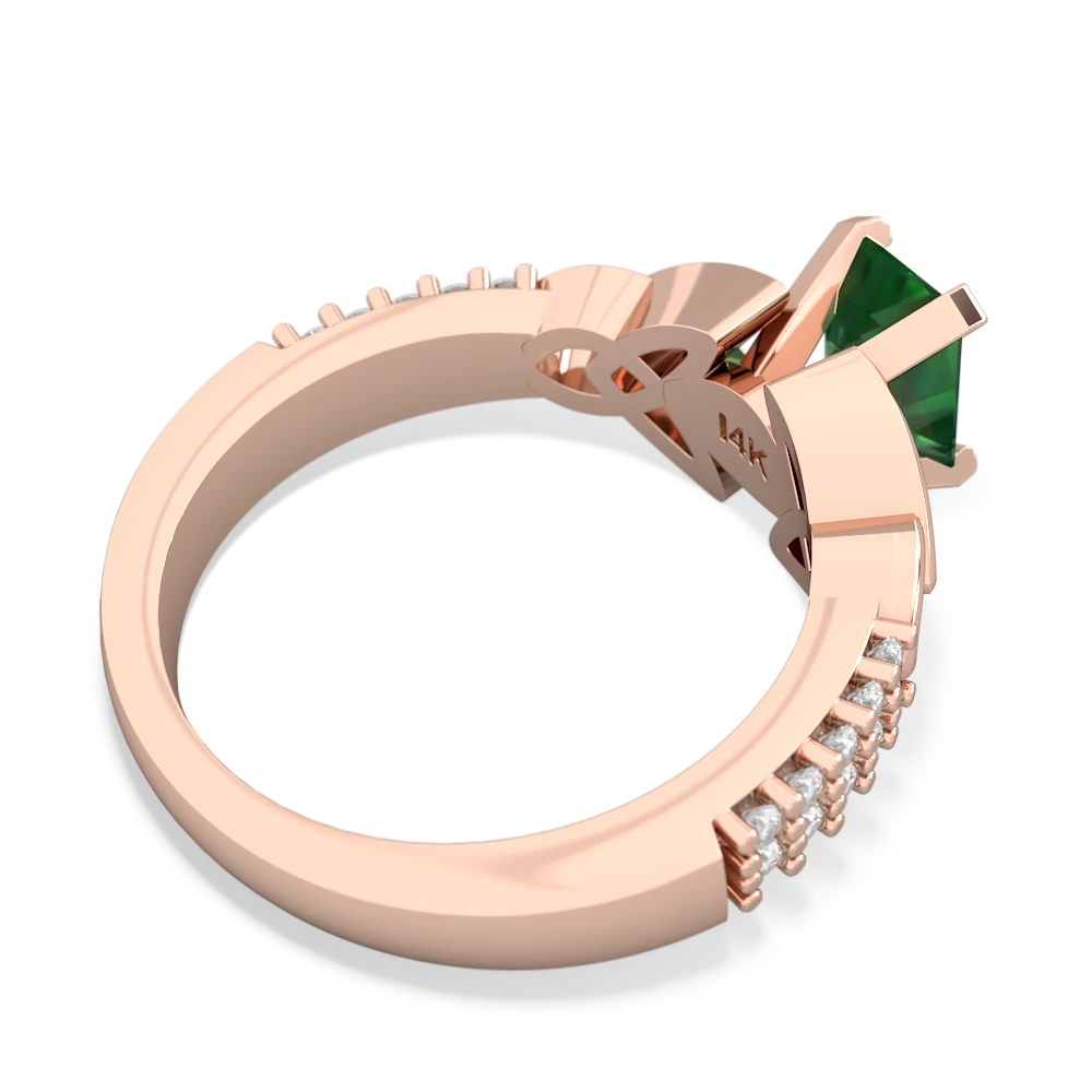 Lab Emerald Celtic Knot 7X5 Emerald-Cut Engagement 14K Rose Gold ring R26447EM
