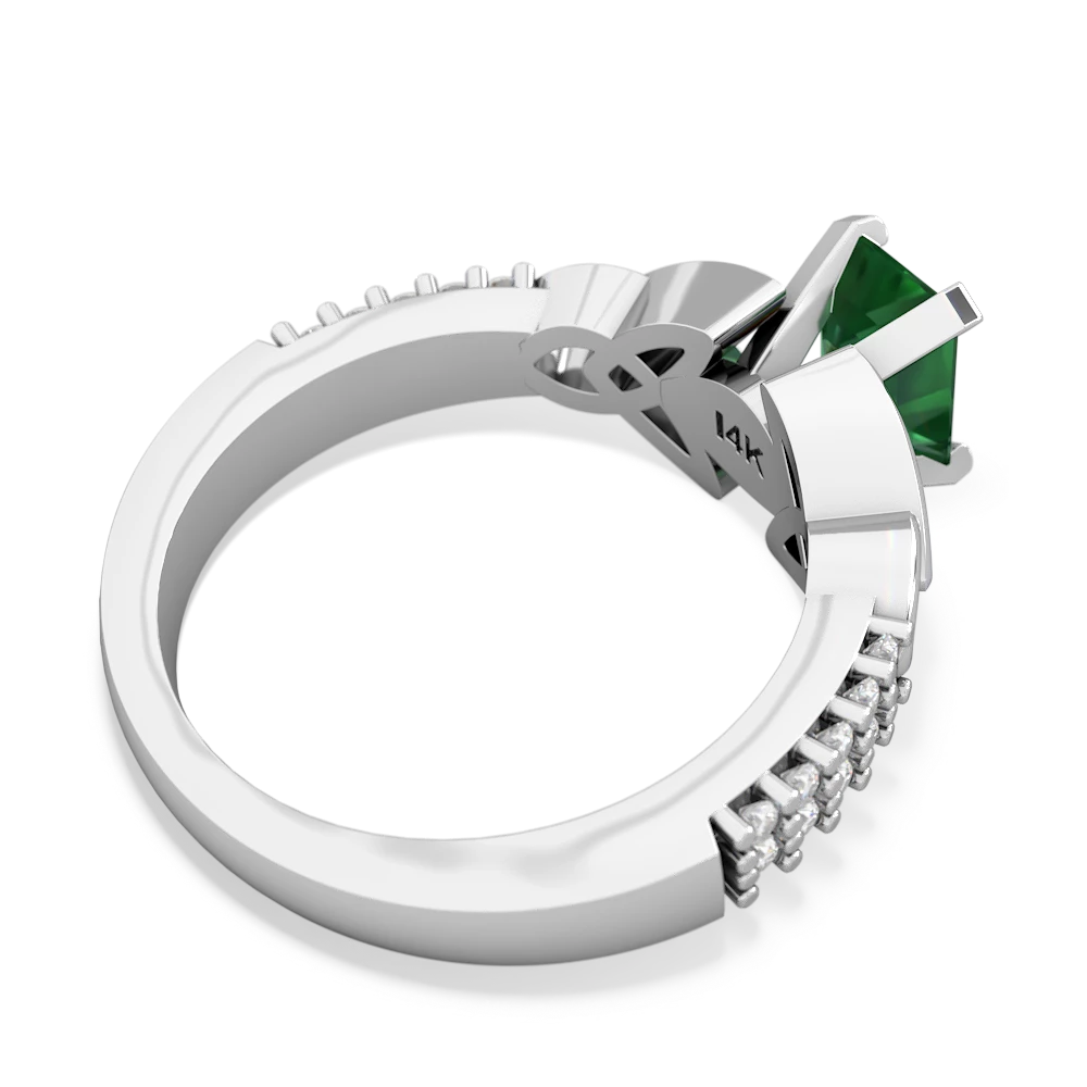 Lab Emerald Celtic Knot 7X5 Emerald-Cut Engagement 14K White Gold ring R26447EM