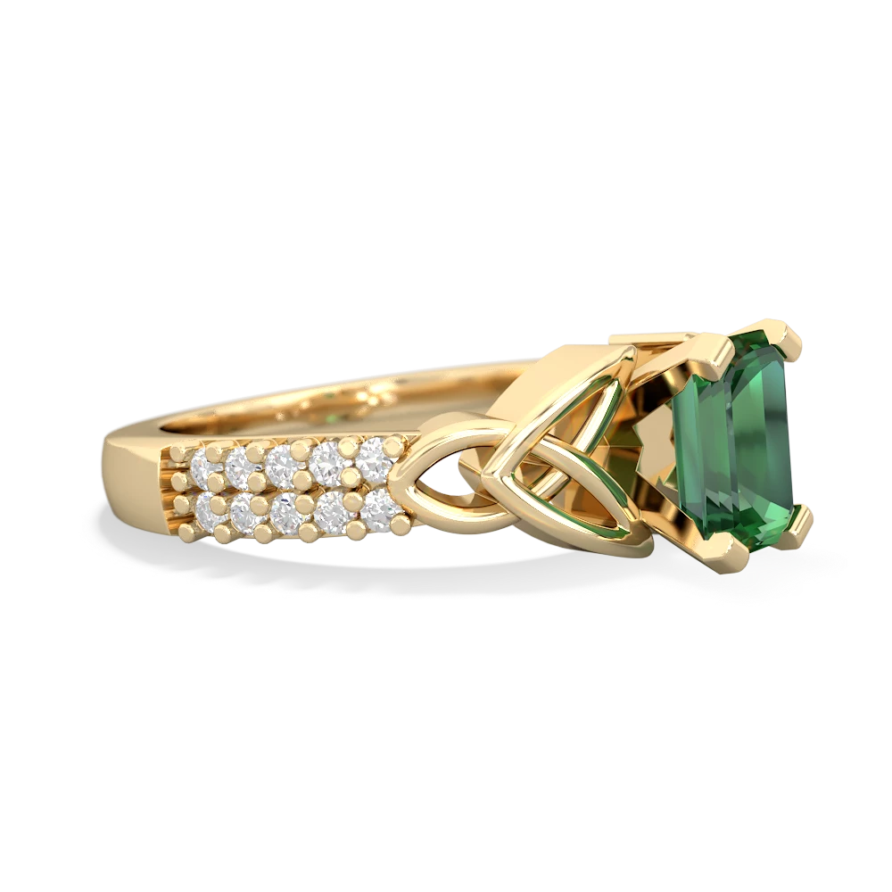 Lab Emerald Celtic Knot 7X5 Emerald-Cut Engagement 14K Yellow Gold ring R26447EM