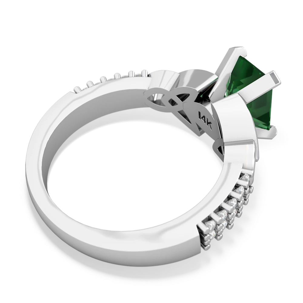 Lab Emerald Celtic Knot 8X6 Emerald-Cut Engagement 14K White Gold ring R26448EM