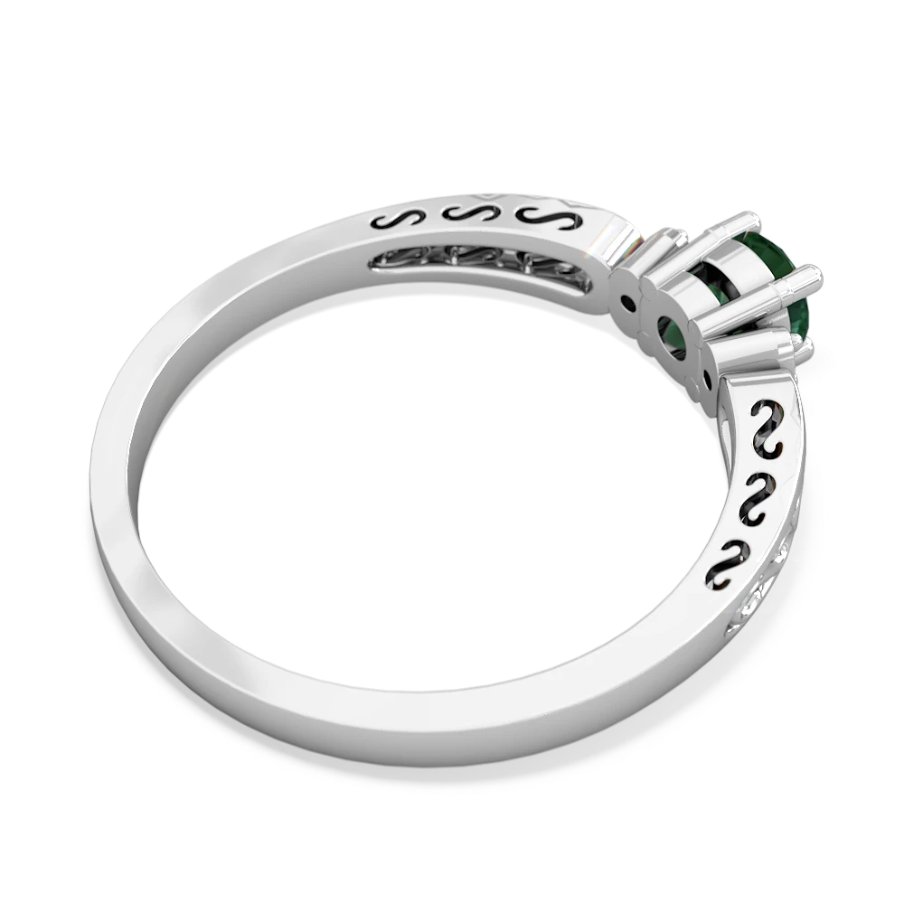 Lab Emerald Filligree Scroll Round 14K White Gold ring R0829