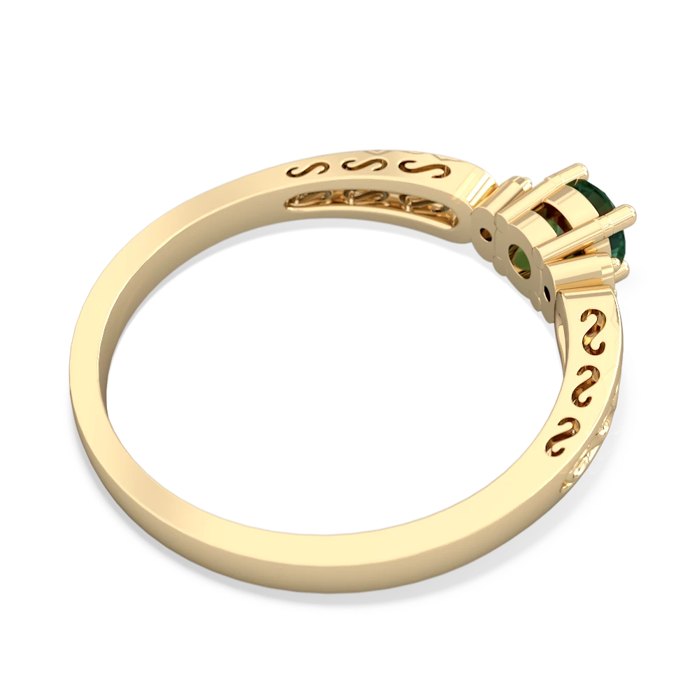 Lab Emerald Filligree Scroll Round 14K Yellow Gold ring R0829