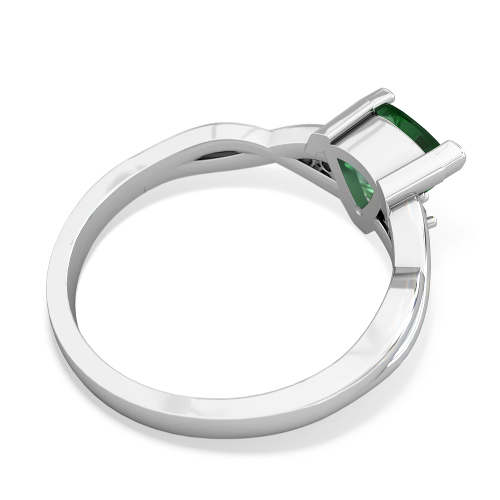 Lab Emerald Trillion Twist 14K White Gold ring R2104