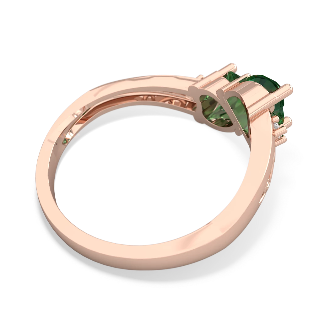 Lab Emerald Snuggling Hearts 14K Rose Gold ring R2178