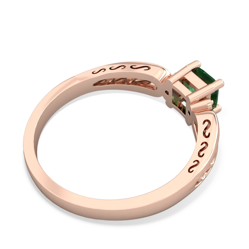 Lab Emerald Filligree Scroll Square 14K Rose Gold ring R2430