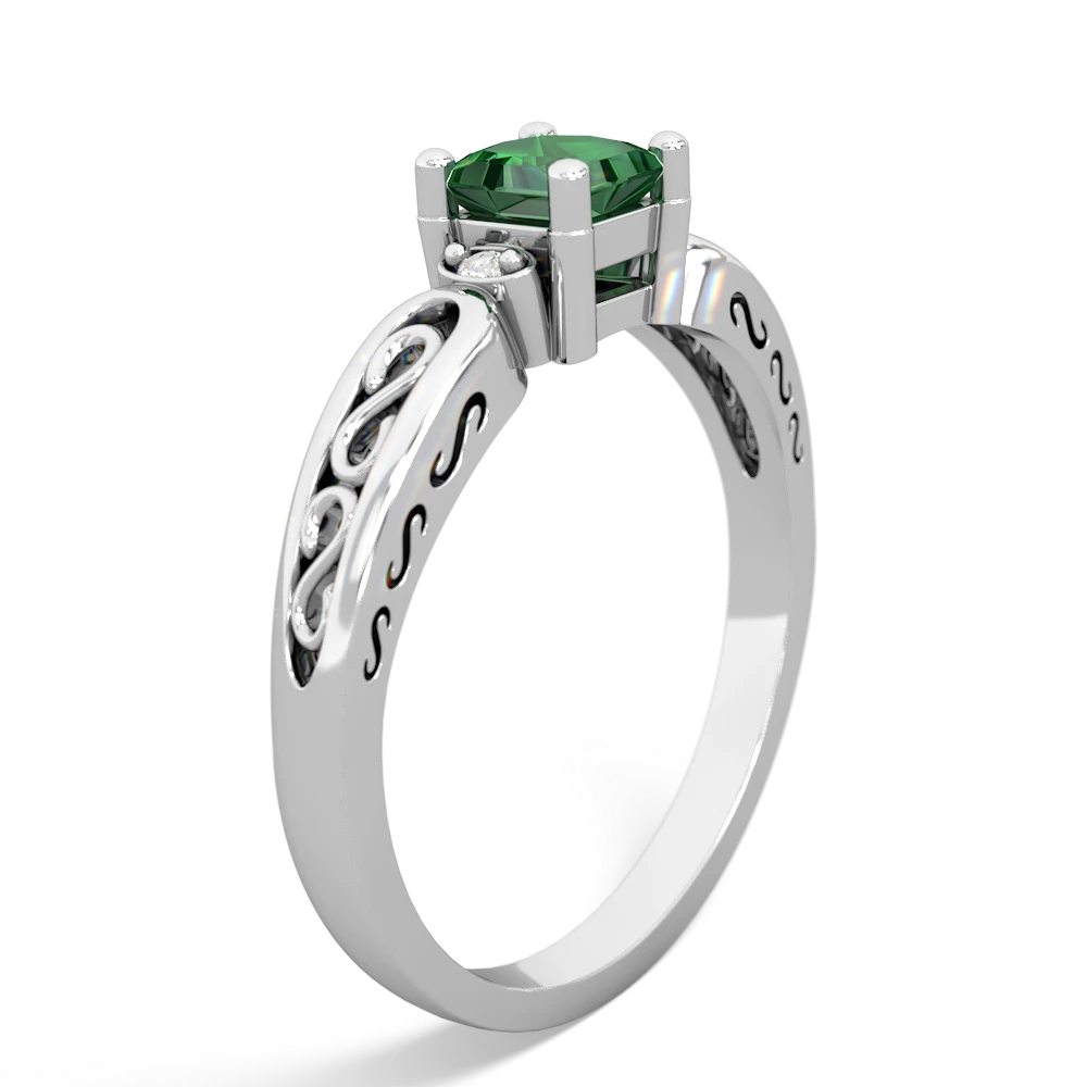 Lab Emerald Filligree Scroll Square 14K White Gold ring R2430