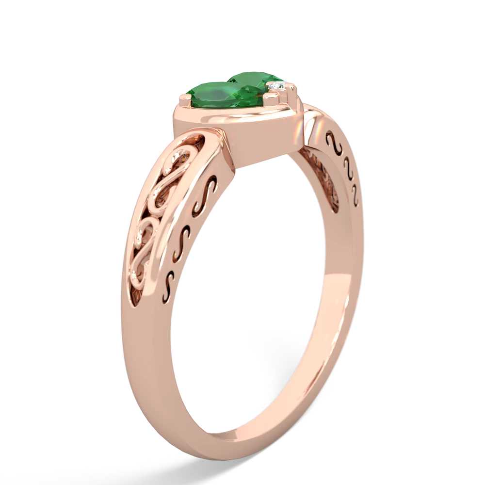 Lab Emerald Filligree 'One Heart' 14K Rose Gold ring R5070