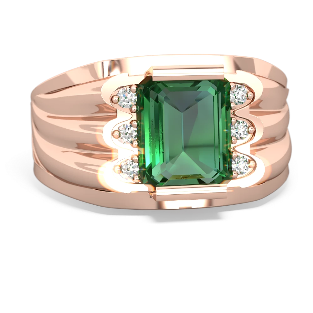 Lab Emerald Men's 9X7mm Emerald-Cut 14K Rose Gold ring R1835