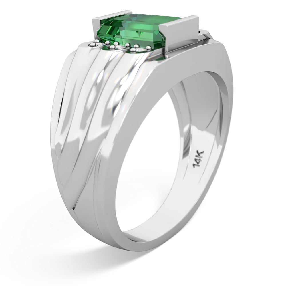 Lab Emerald Men's 9X7mm Emerald-Cut 14K White Gold ring R1835