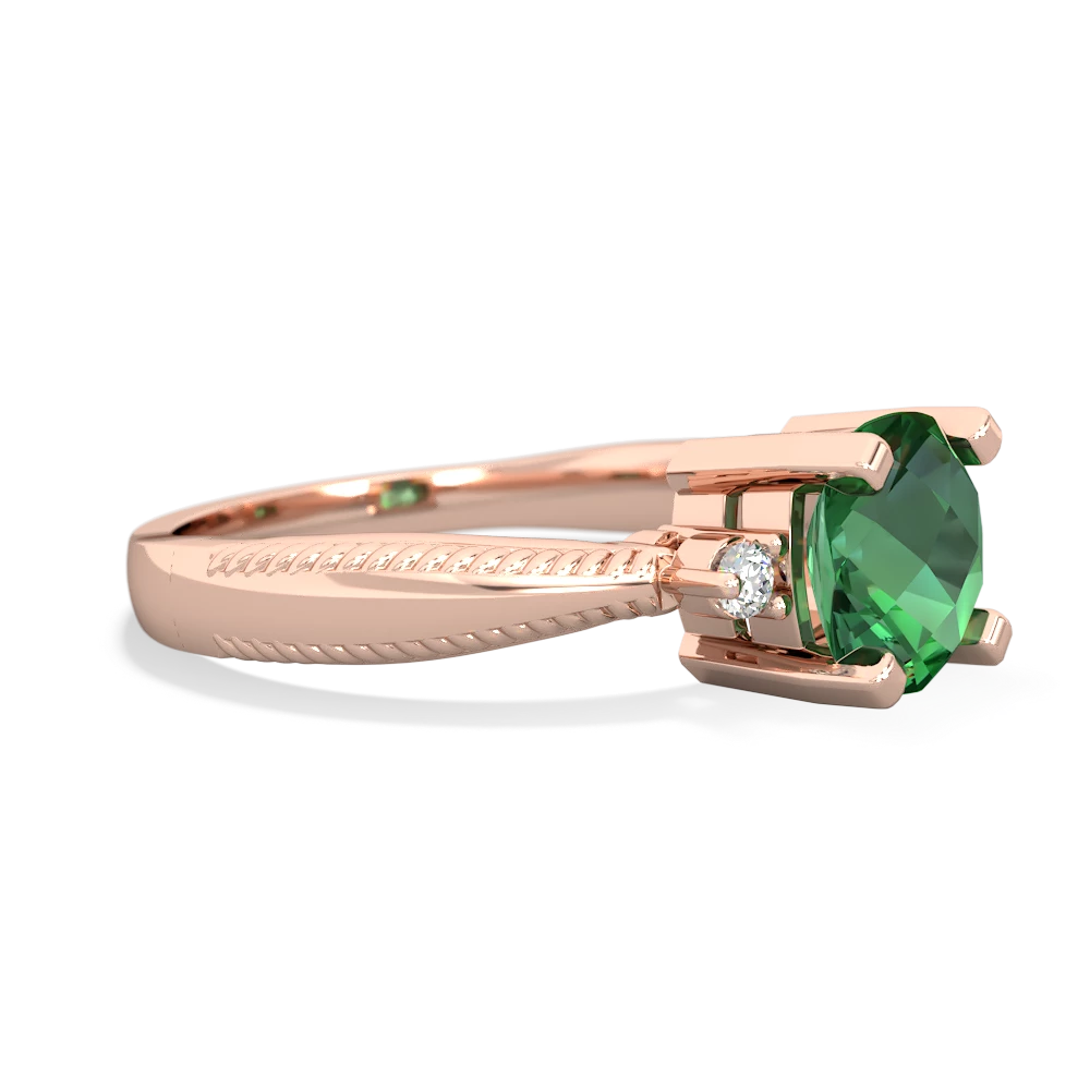 Lab Emerald Cushion Rope 14K Rose Gold ring R2484