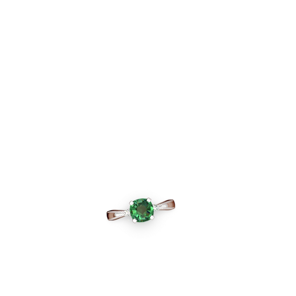 Lab Emerald Cushion Rope 14K White Gold ring R2484