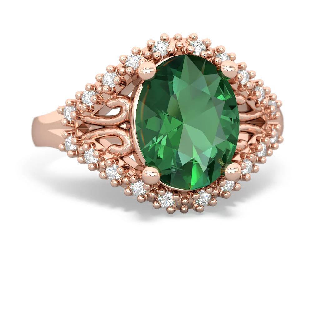 Lab Emerald Antique Style Cocktail 14K Rose Gold ring R2564