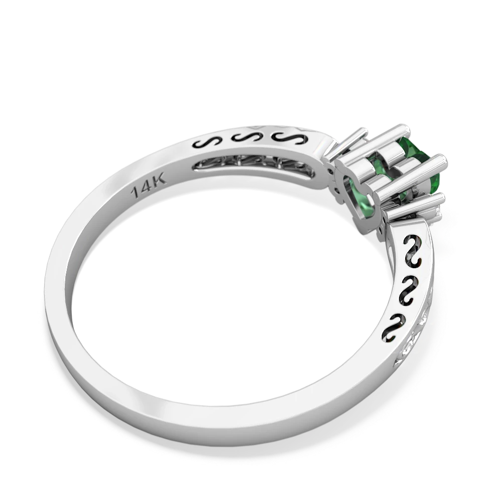Lab Emerald Filligree Scroll Heart 14K White Gold ring R2429