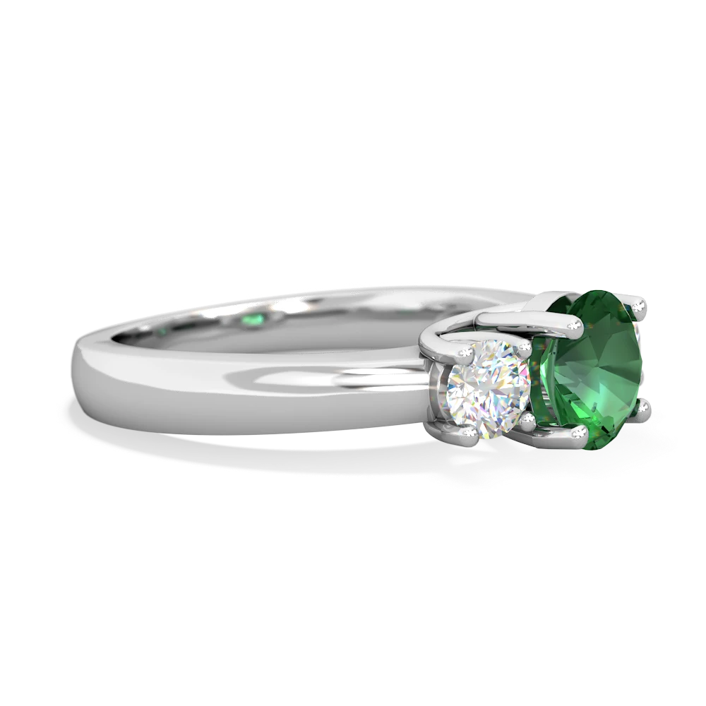 Lab Emerald Diamond Three Stone Round Trellis 14K White Gold ring R4018