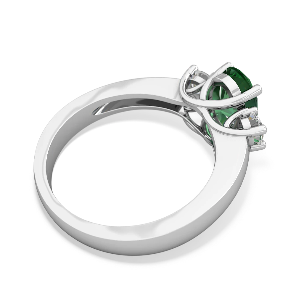 Lab Emerald Diamond Three Stone Oval Trellis 14K White Gold ring R4024