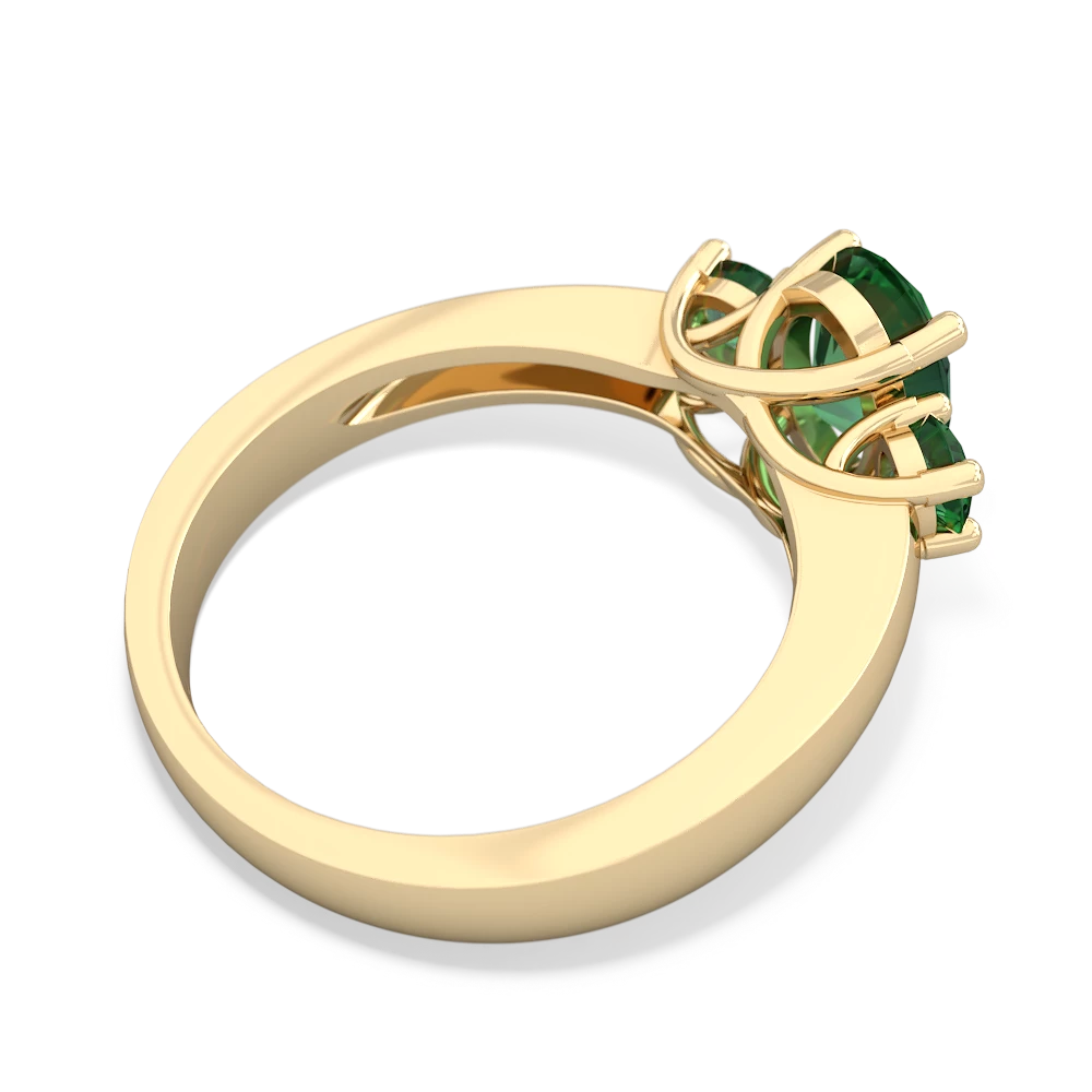 Lab Emerald Three Stone Oval Trellis 14K Yellow Gold ring R4024