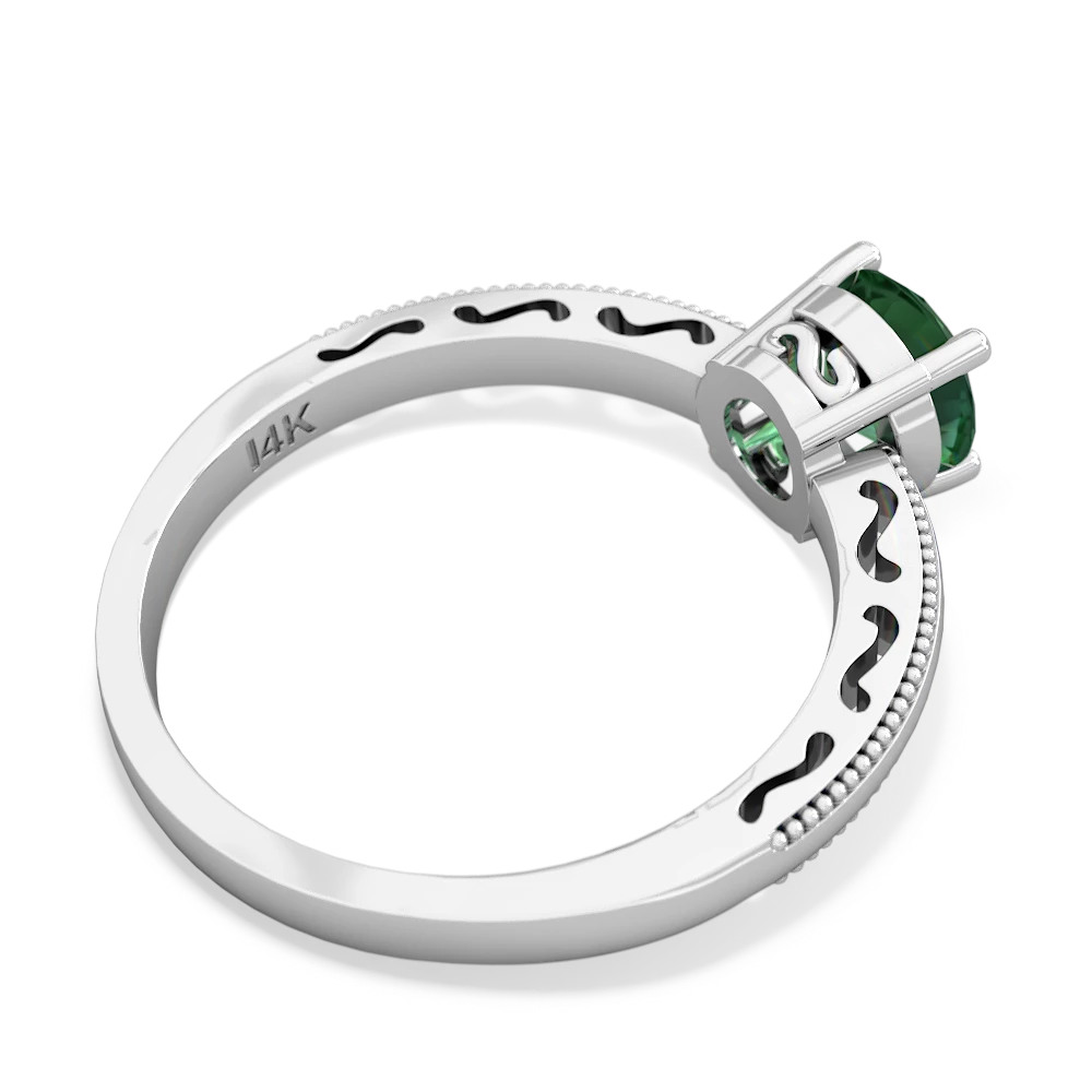 Lab Emerald Milgrain Filigree 14K White Gold ring R5090