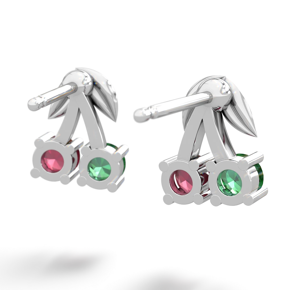 Lab Emerald Sweet Cherries 14K White Gold earrings E7001