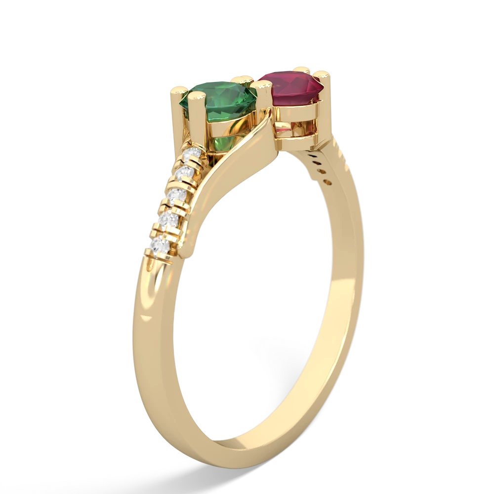 Lab Emerald Infinity Pave Two Stone 14K Yellow Gold ring R5285