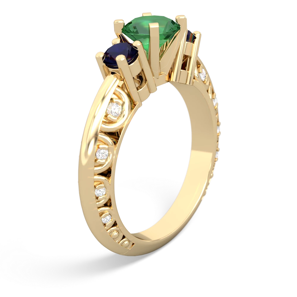 Lab Emerald Art Deco Eternal Embrace Engagement 14K Yellow Gold ring C2003