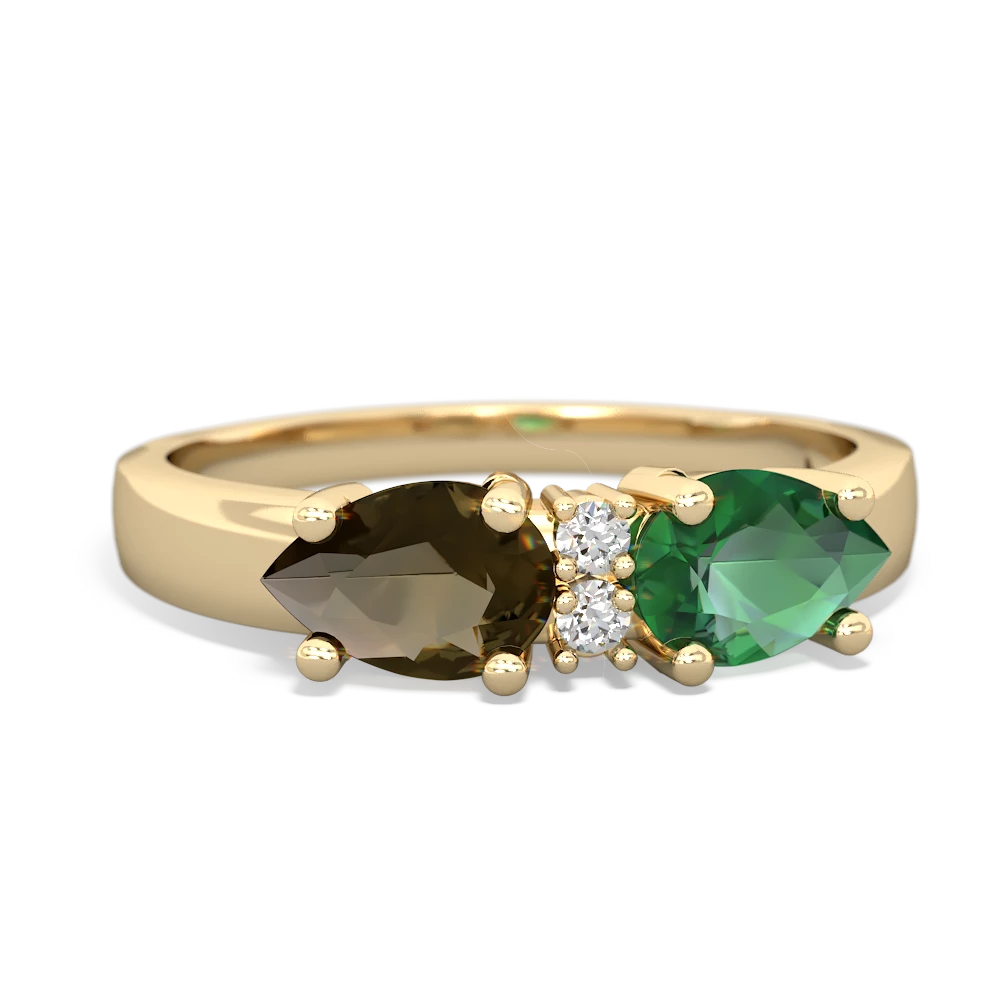 Lab Emerald Pear Bowtie 14K Yellow Gold ring R0865