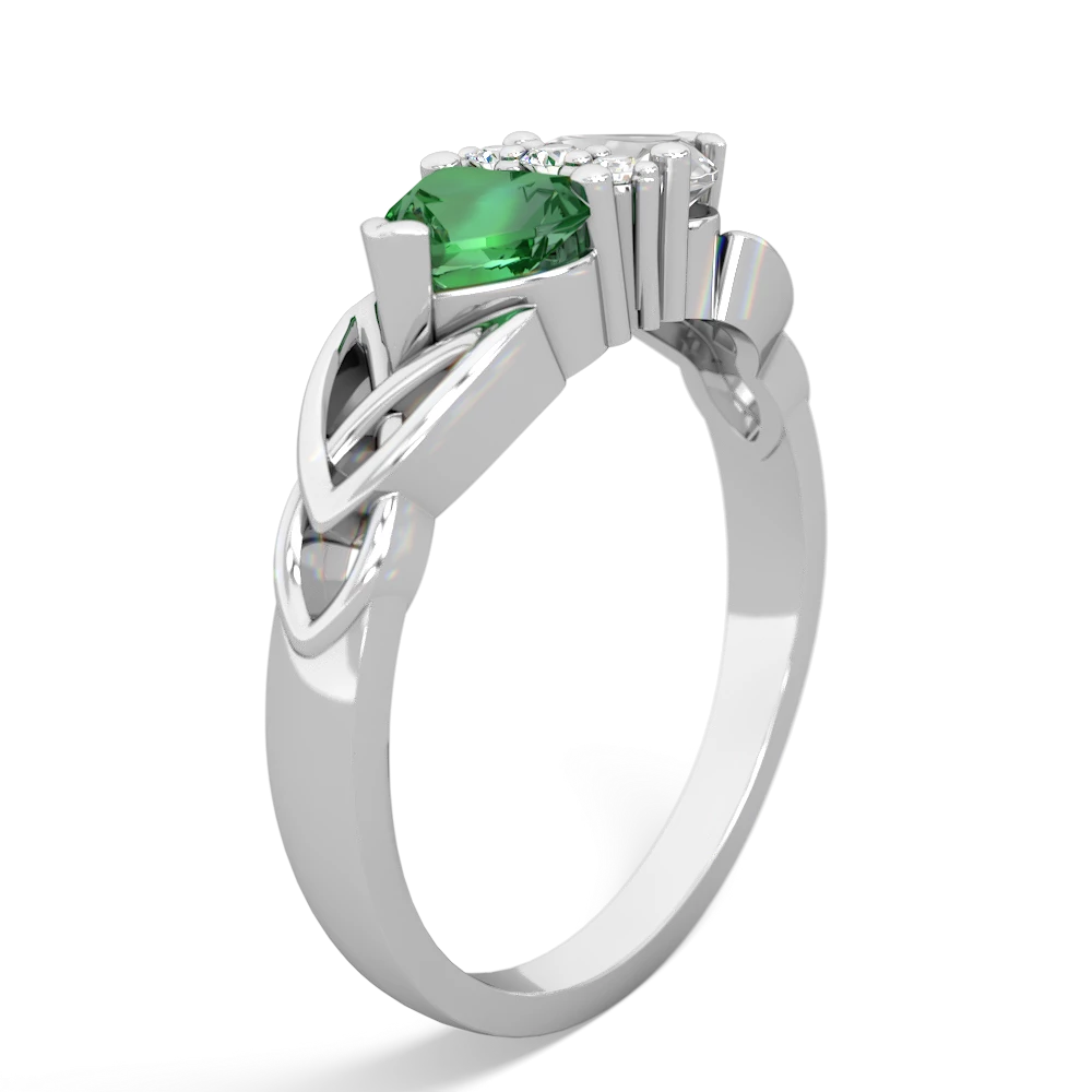 Lab Emerald Celtic Knot Double Heart 14K White Gold ring R5040