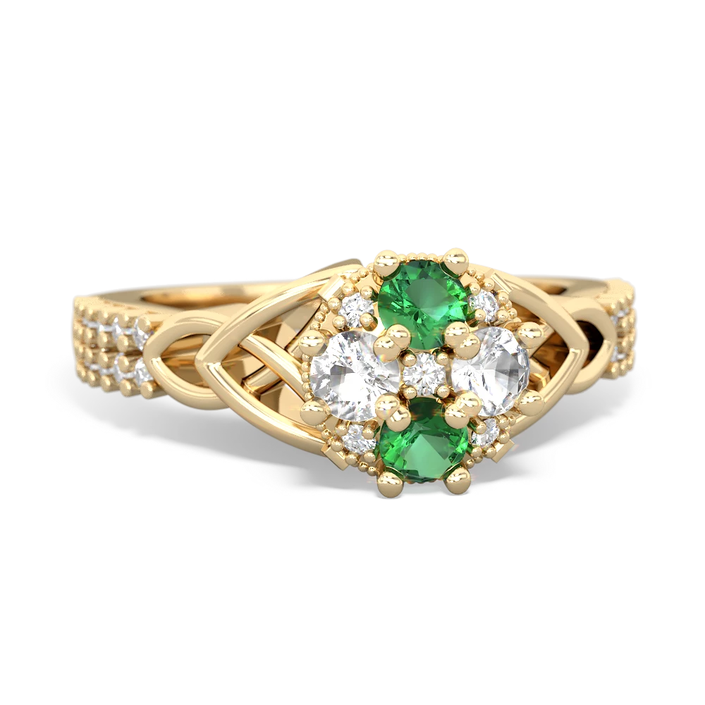 Lab Emerald Celtic Knot Cluster Engagement 14K Yellow Gold ring R26443RD