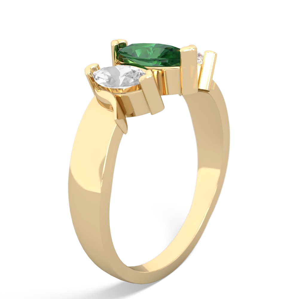 Lab Emerald Three Peeks 14K Yellow Gold ring R2433