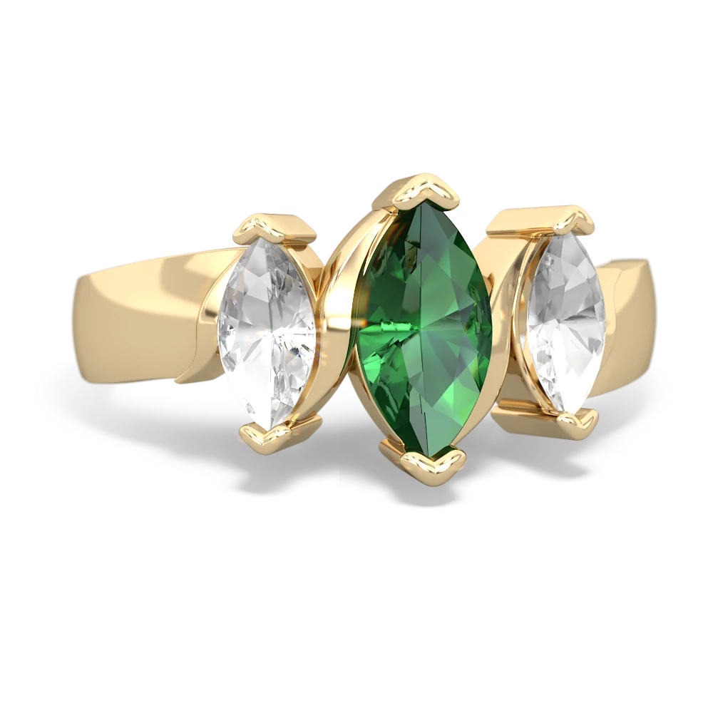 Lab Emerald Three Peeks 14K Yellow Gold ring R2433