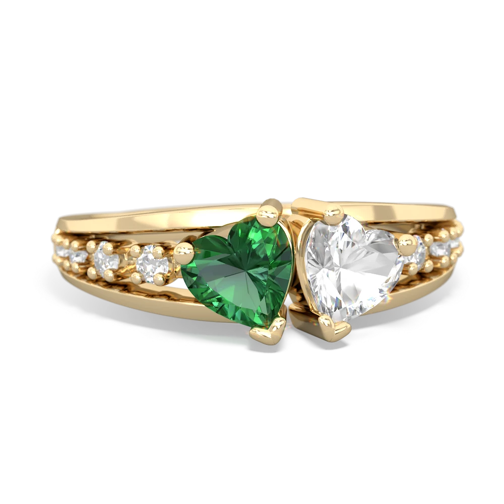Lab Emerald Heart To Heart 14K Yellow Gold ring R3342