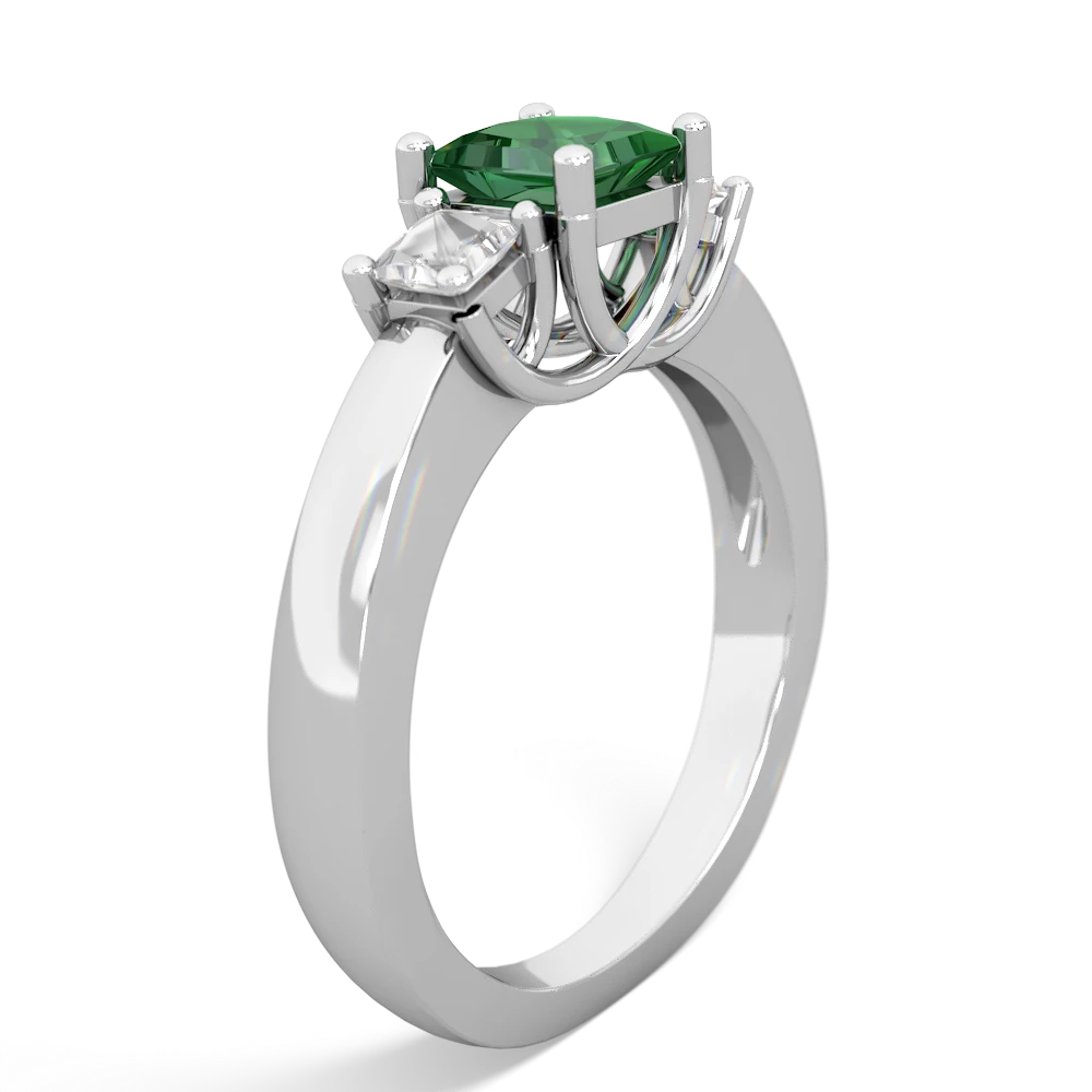 Lab Emerald Three Stone Trellis 14K White Gold ring R4015