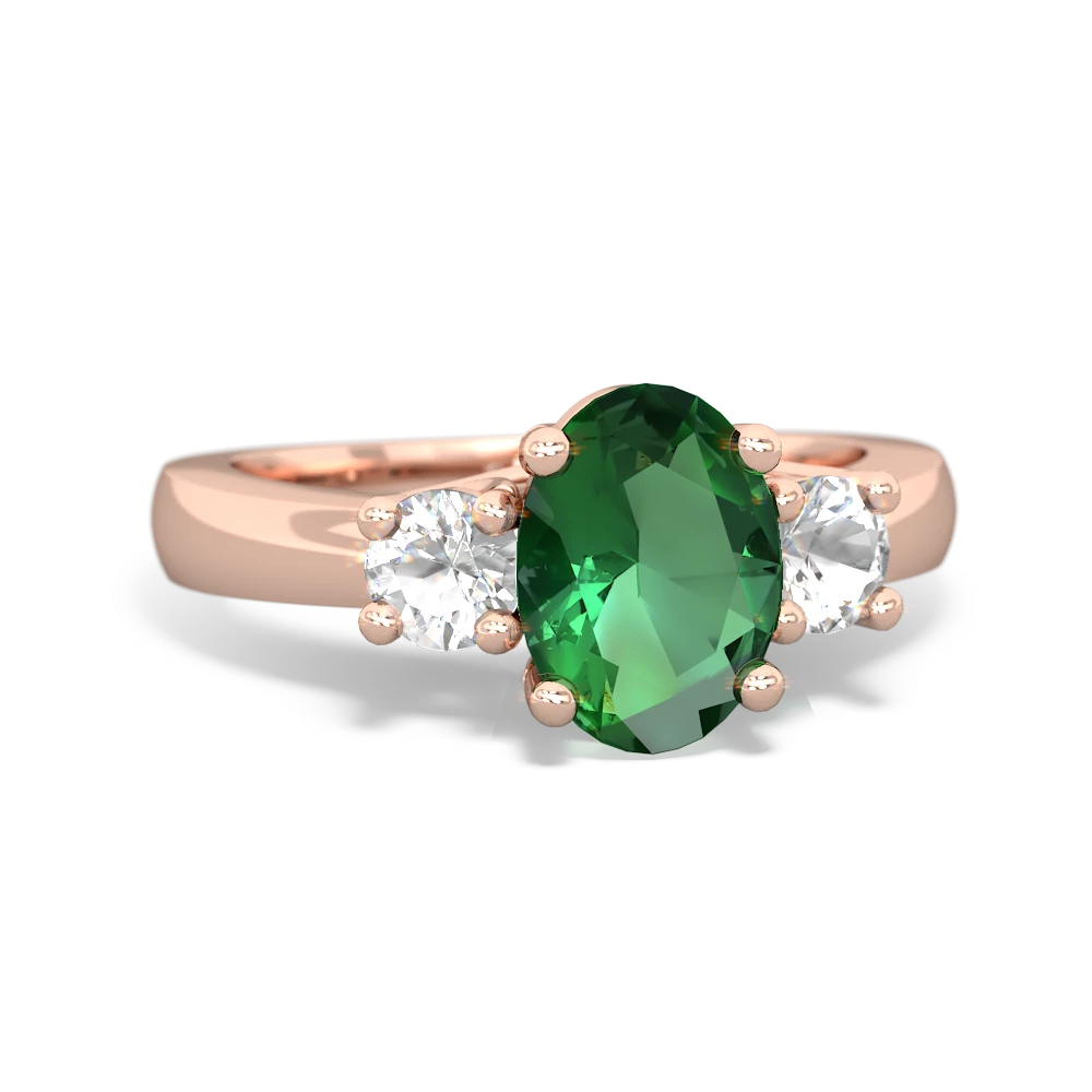 Lab Emerald Three Stone Oval Trellis 14K Rose Gold ring R4024