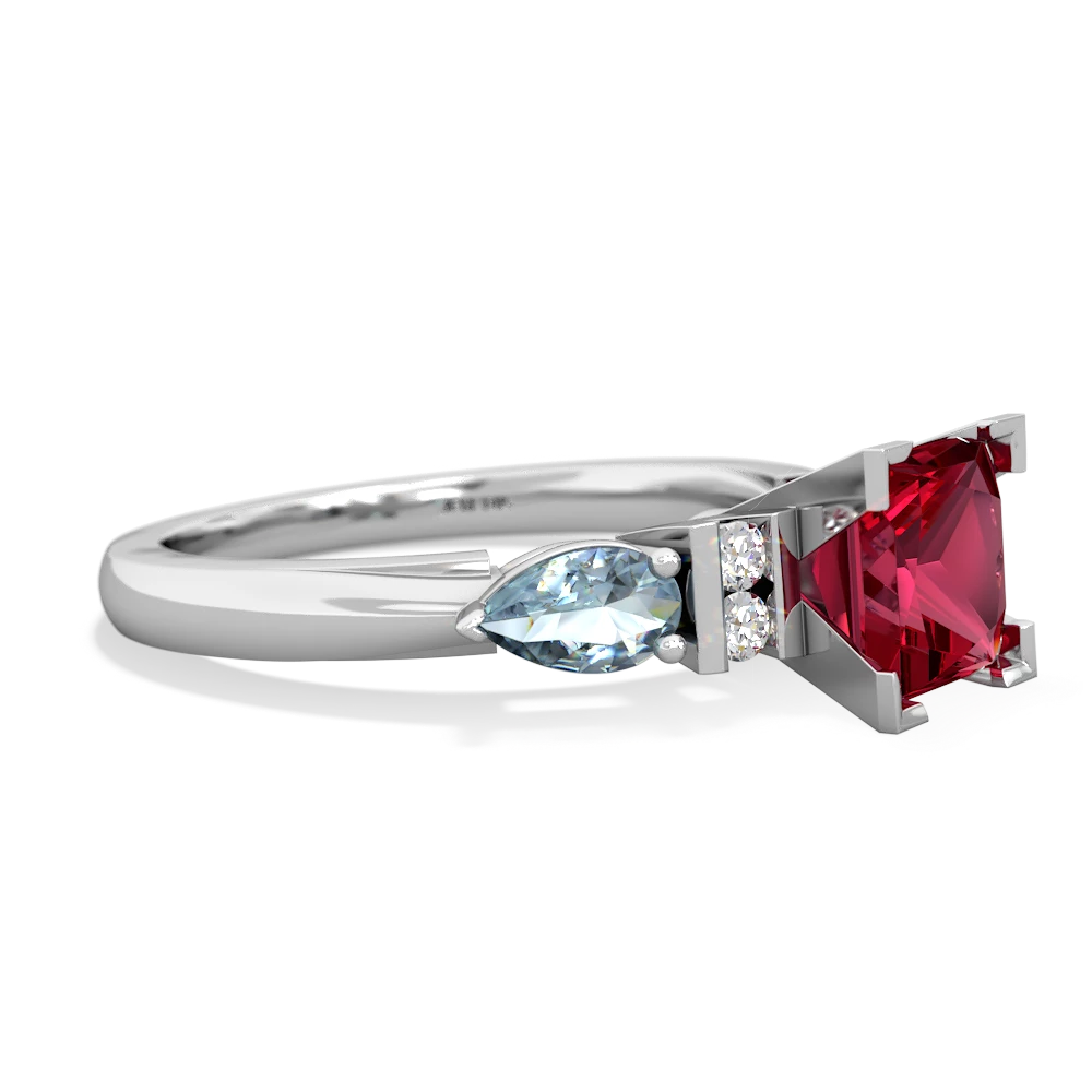 Lab Ruby 6Mm Princess Eternal Embrace Engagement 14K White Gold ring C2002