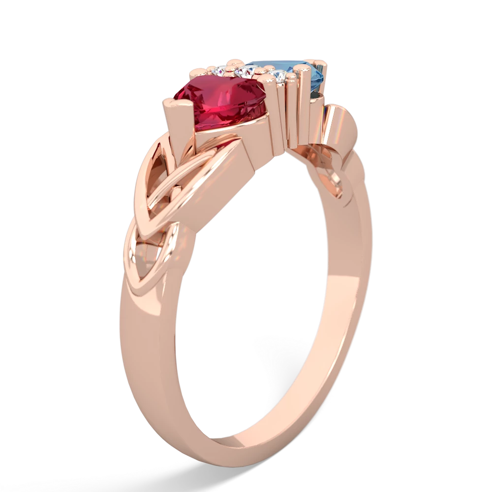 Lab Ruby Celtic Knot Double Heart 14K Rose Gold ring R5040