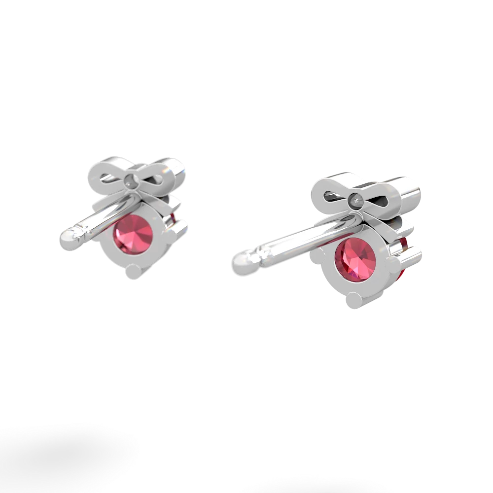 Lab Ruby Diamond Bows 14K White Gold earrings E7002