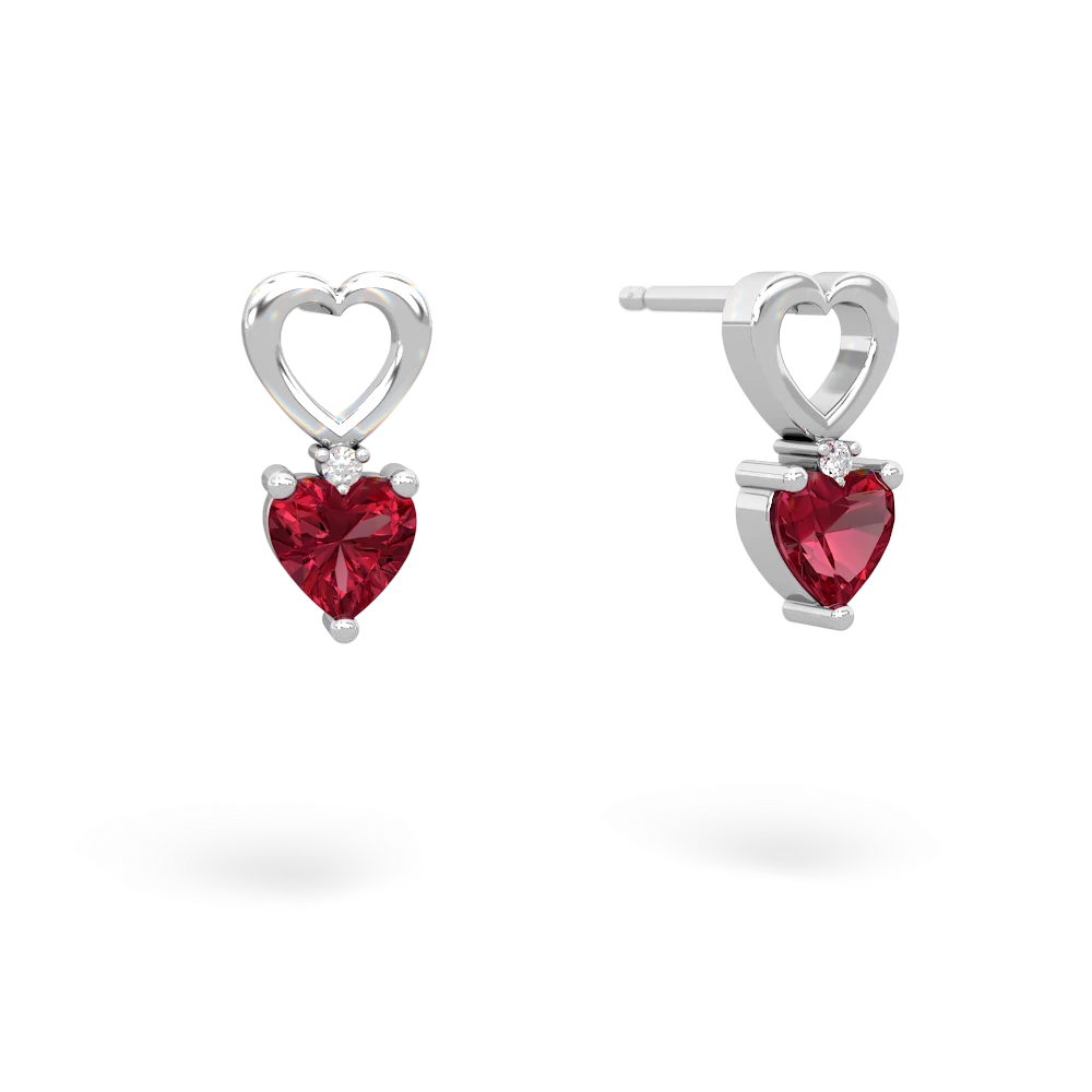 Lab Ruby Four Hearts 14K White Gold earrings E2558