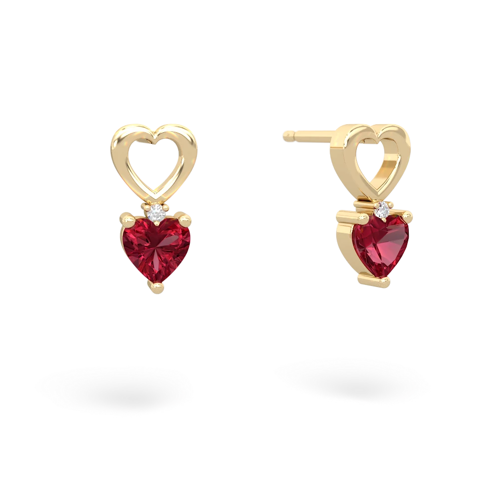 Lab Ruby Four Hearts 14K Yellow Gold earrings E2558
