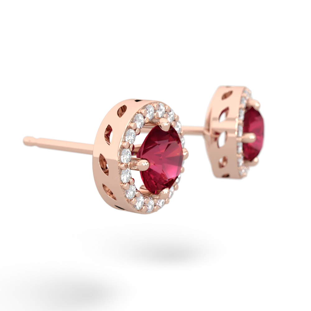 Lab Ruby Halo 14K Rose Gold earrings E5320