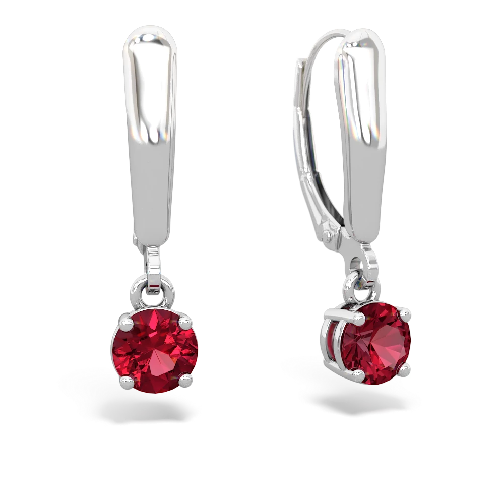 Lab Ruby 5Mm Round Lever Back 14K White Gold earrings E2785