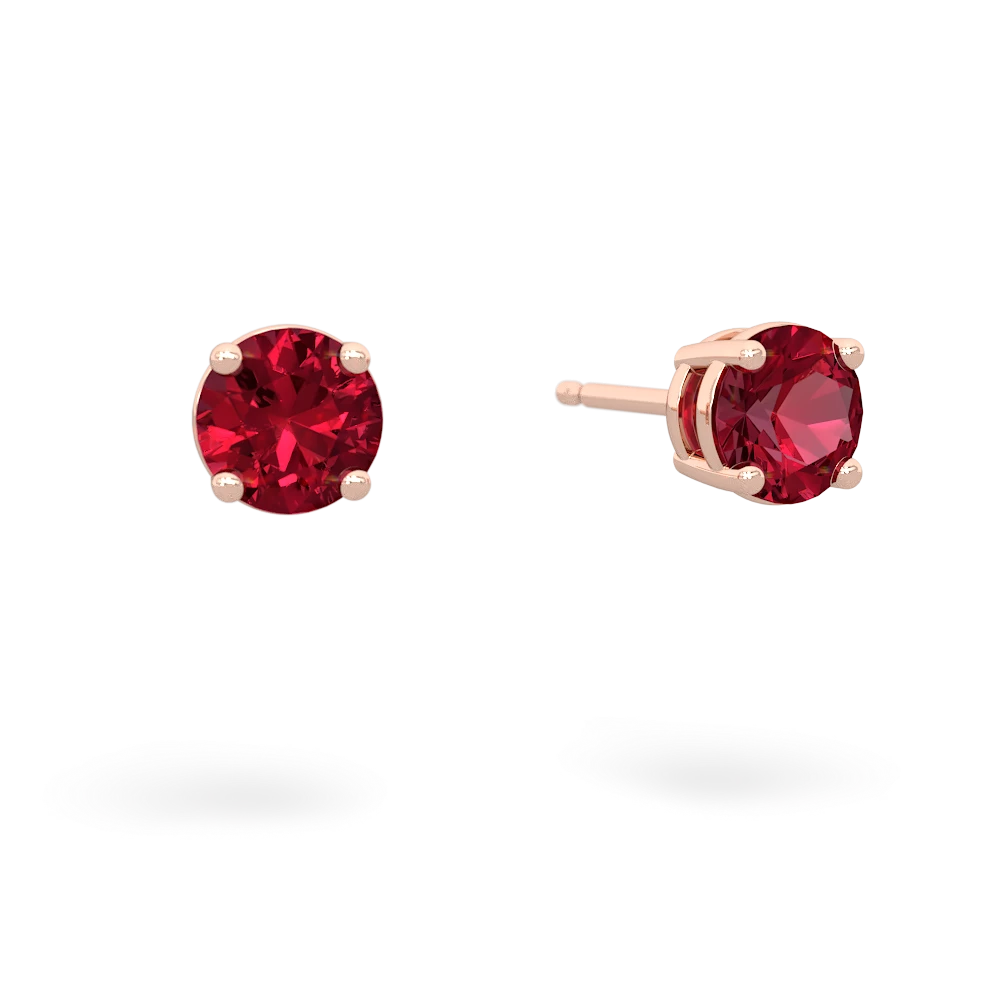Lab Ruby 5Mm Round Stud 14K Rose Gold earrings E1785